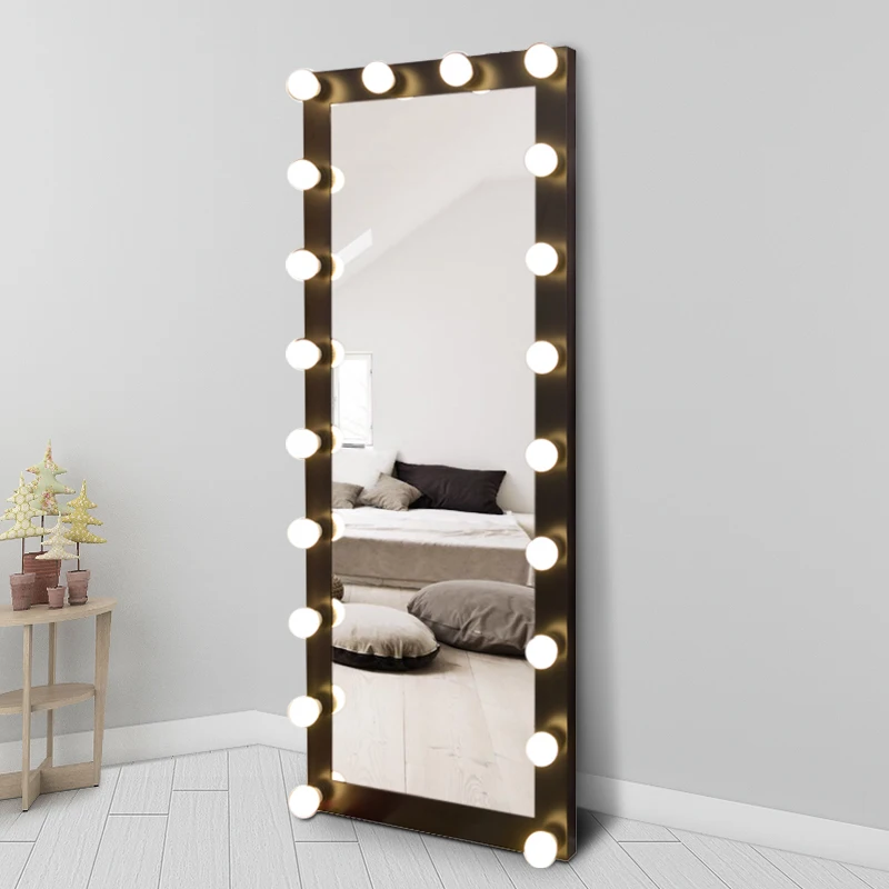 

Big Size Hollywood Dressing Mirror Full-length led bulbs Floor Vanity Makeup with USB lighted Mirror, Black