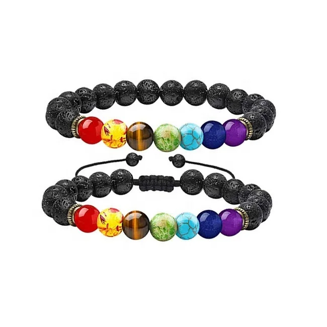 

Free Pouch Trendy Unisex Gender Chakra Yoga Bead Natural Stone Bracelet for Women Men, Multi coloured bracelet