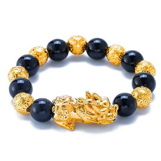

Alluvial Gold Money Drawing Pi Xiu Bracelet Six Words Zhenyan Lucky Beads Agate Obsidian Men And Women Live