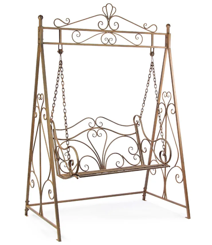 Outdoor Antique Style Rusty Wrought Iron Porch Patio Garden Swing For ...