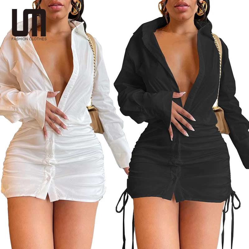 

Liu Ming Fall Casual Women Sexy Solid Color Long Sleeve Skinny Mini Shirt Dress