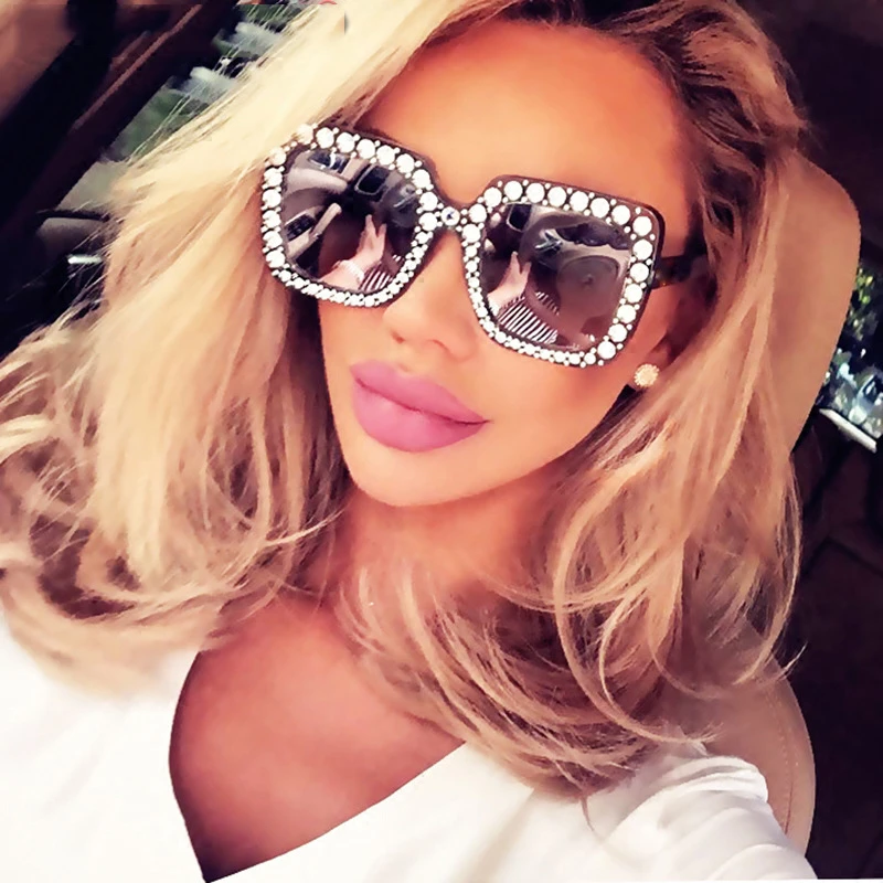 

SKYWAY Fashion Square Rhinestone Decoration Oversized Frame Promotional Ladies PC Gradient Color Women Sun Glasses Sunglasses