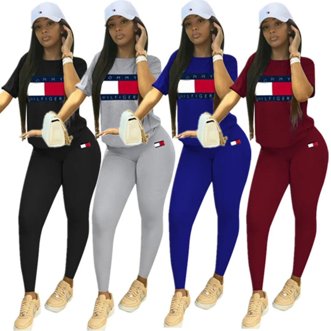 

European and American women's sexy solid color offset letter short sleeve pants sportswear fashion plus size women clothing, Picture