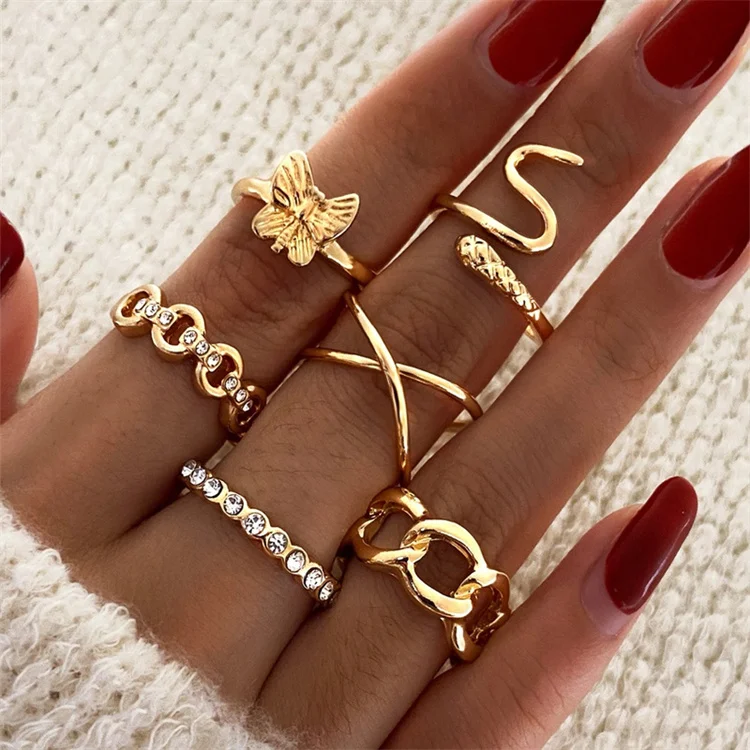 

gold plated jewelry initial 2021 New Creative Simple Retro Jewelry Chunky rings 6 Piece set for women