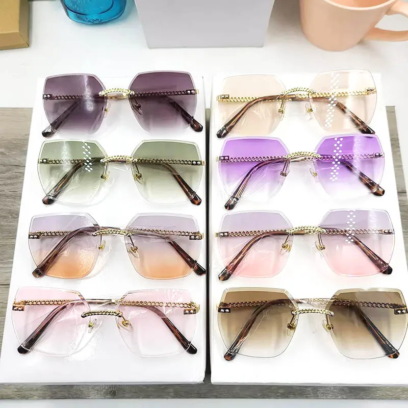 

READSUN wholesale designer fashion rimless oversize sun glasses glasses Diamond cut lentes de sol women retro sunglasses 2021, Custom colors