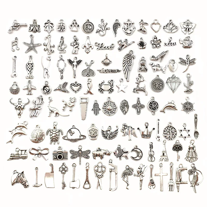 

Factory Direct 100Pcs Mixed Ancient Silver Alloy Metal DIY Designer Charms Pendant Jewelry Necklace Bracelet Accessories