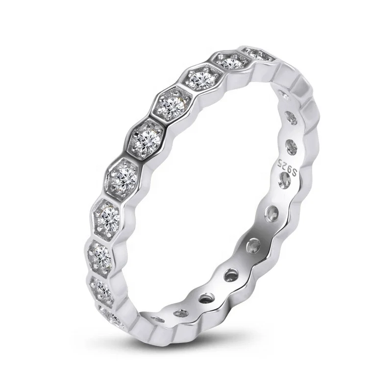 

Fashion 925 Sterling Silver Dainty Jewelry Hexagonal Honeycomb Eternity Ring