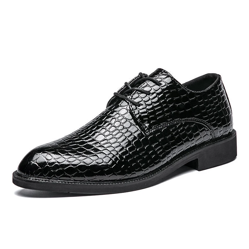 

New Fashion Crocodile Pattern England Pointed Design Casual Men Leather Shoes, Black brown