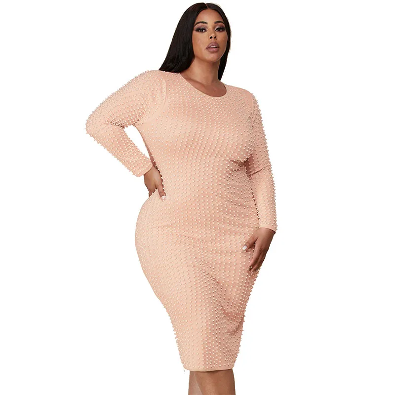 

New Fashion Wholesale Midi Dress O Neck Plus Size Women Dress With A Slit, Black/white/pink