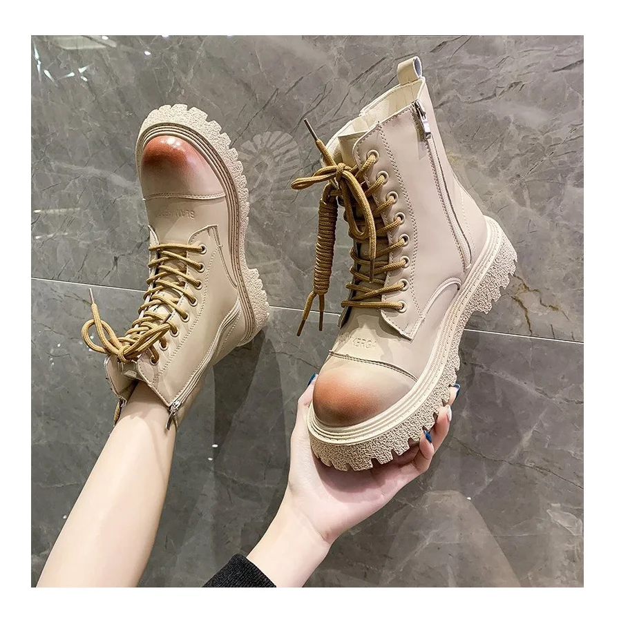 

2021 Winter New Color Matching Thick Heel Short Boots Shoes Fashion Round Toe Designer Boots Women Famous Brands Martin Boots