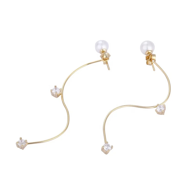 

925 sterling silver Korean sweet pearl wave wire wrap earrings women in gold plating color