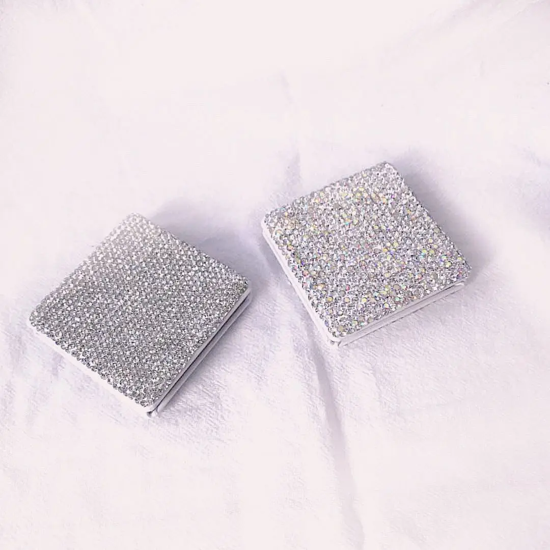 

Crystal Rhinestone Diamond Bling Bling Portable Round Folded Pocket Compact Makeup Mirror for gift, Crystal,ab,customized color