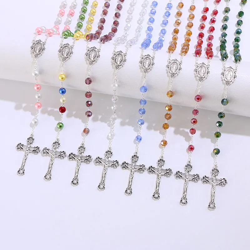 

Komi new religious cross pendant crystal beads necklace catholic rosary beads necklace jewelry wholesale