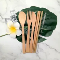 

Amazon Hot Sale Eco-Friendly Reusable Naturel Bamboo Spoon Knife Fork Chopsticks Cutlery Set