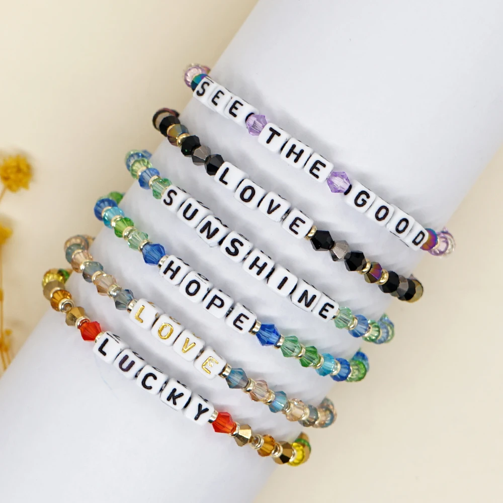 Go2Boho Bohemian Beach Beaded Bracelet Women Couple Pulsera Charm Custom Letter Fashion Jewelry Colorful Crystal Bead Bracelet