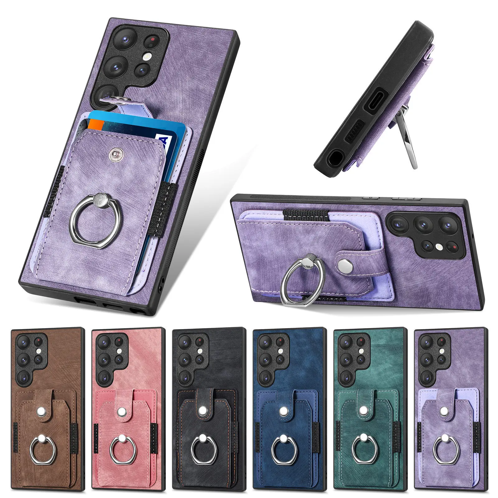 

Wholesale Multifunctional for Magnetic Suction Card Phone Case wih Ring Holder for Samsung S23 S22 A51 Free Shipping