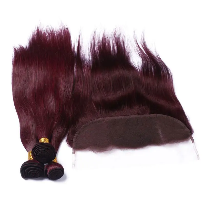 

Wholesale fast delivery 22inch silk straight burgundy human hair bundles with frontal