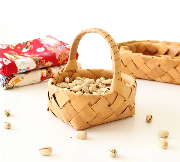 

Wood chip woven basket snack fruit storage basket for home decoration, Natural