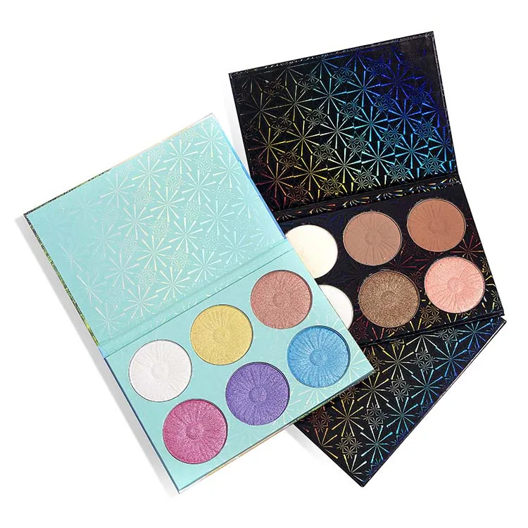

Private Label Make Up Cosmetics 6 Colors Pressed Glitter Shimmer Organic Highlighter Palette