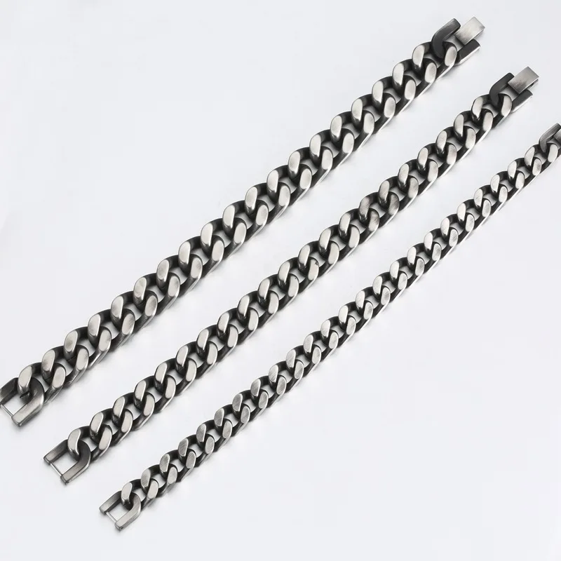 

2021 New Titanium Stainless Steel Bracelet For Men Hot Selling Vintage Width Black Cuban Link Jewelry Chain