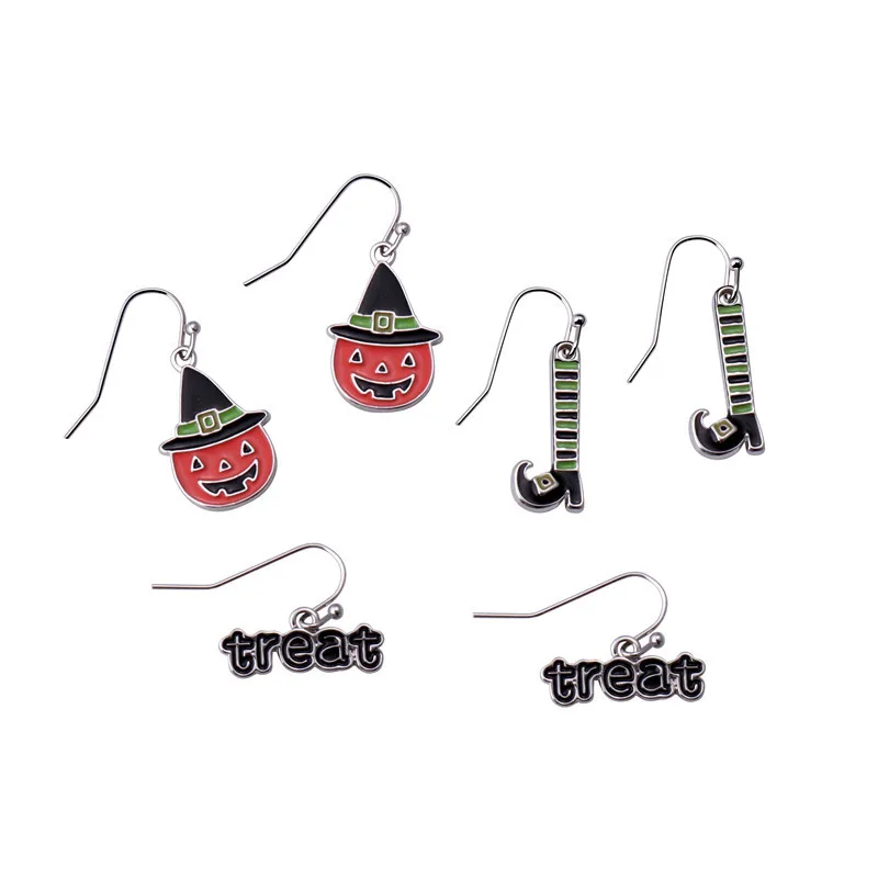 

3pair/set Halloween Fun Pumpkin Earrings Set Hip Hops Fashion Punk Jewelry Fashion Enameled Pumpkin Boot Earrings