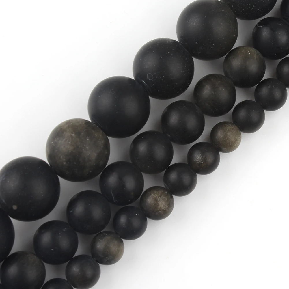 

6-12mm Natural Dull Polish Matte Gold Obsidian Stone Round Beads for Jewelry Making Diy