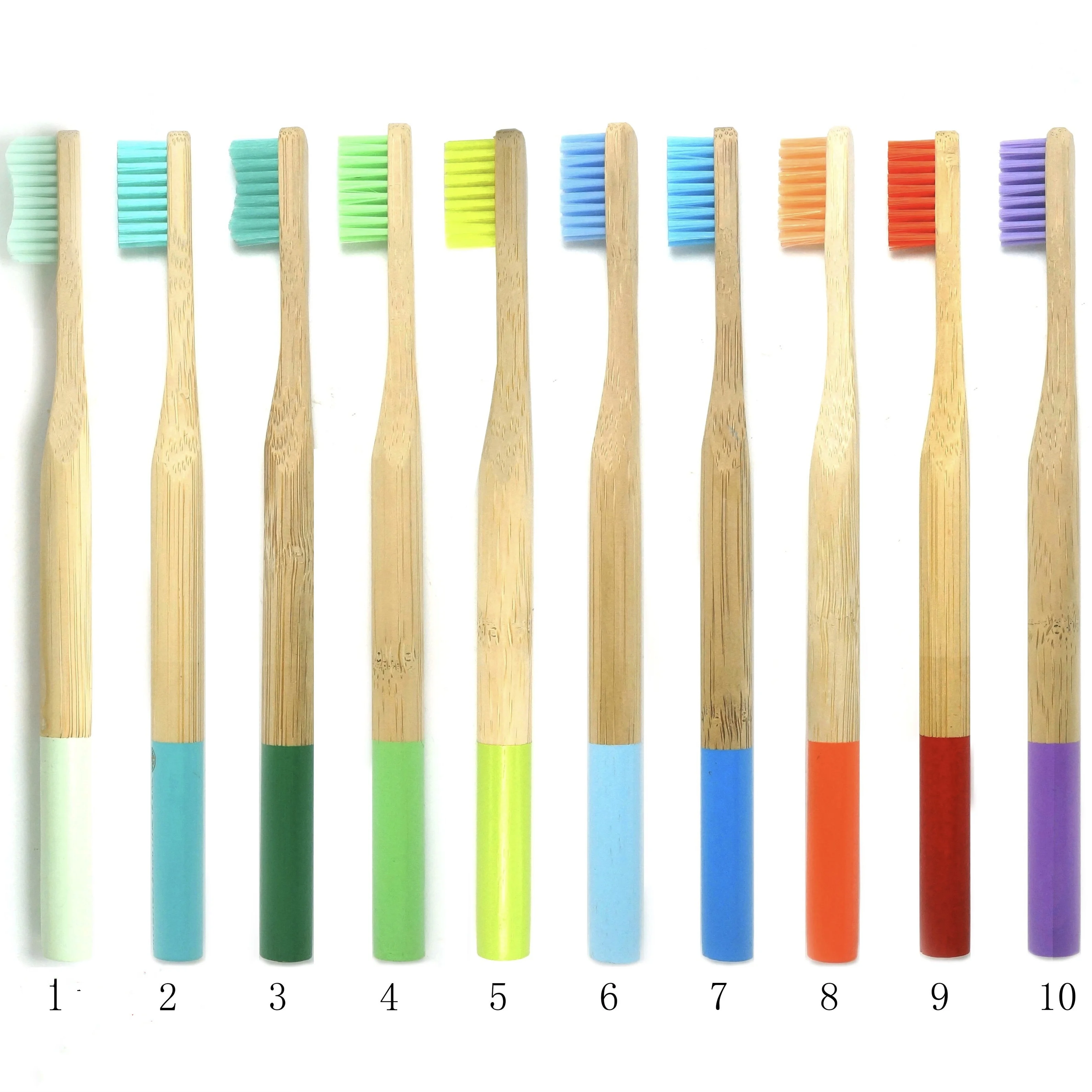 

Vegan Friendly Premium Natural Organic Bamboo Round handle Toothbrushes, Customized color