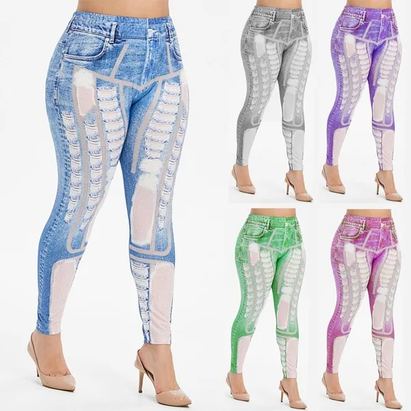 

Women Printing Elasticity Leggings Lady High Waist Sports Running Fitness Pants