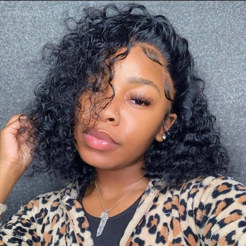 

WKSwigs Deep Wave Human Hair Wig 13*4 Lace Front Short Bob, Unprocessed Brazilian Virgin Hair Wig Wet and Wavy