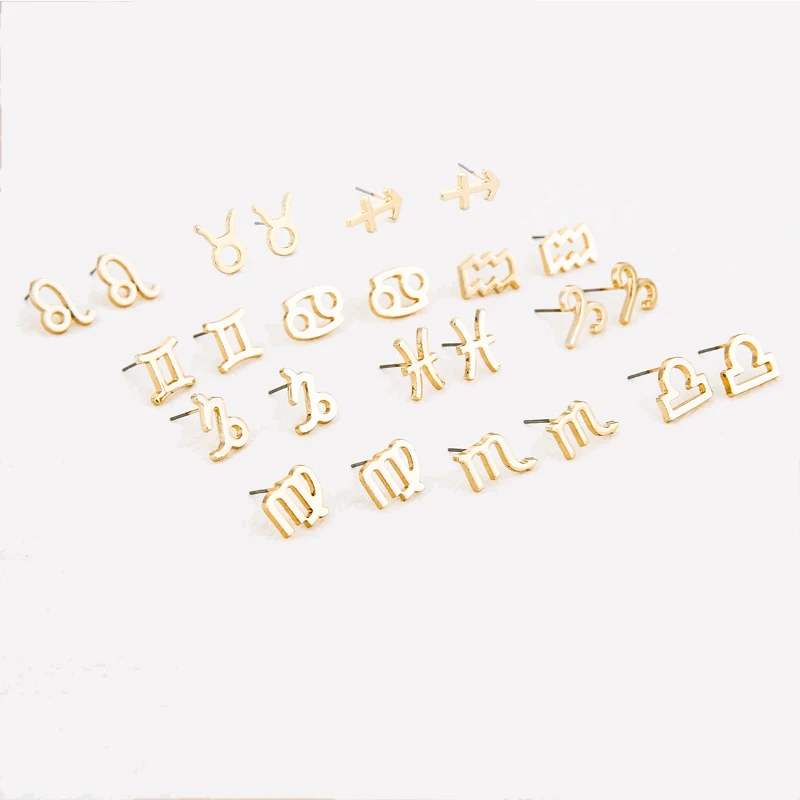 

Wholesale drop shipping earrings for women constellation zodiac stud earrings