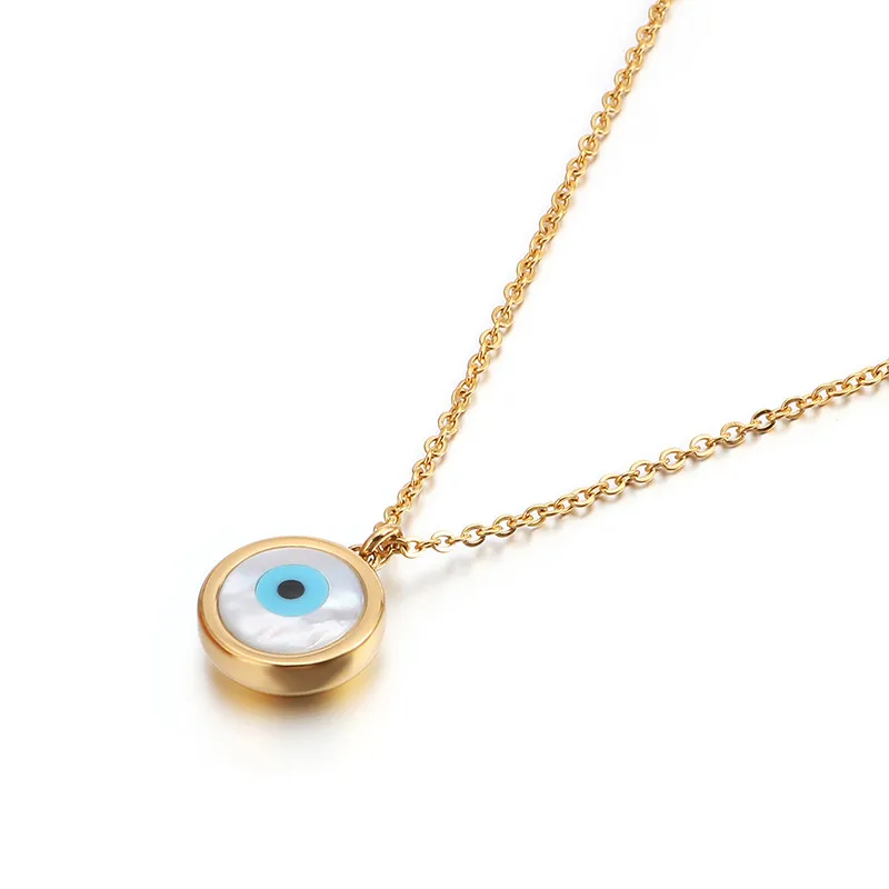 

Qings Stylish Round Evil Eye Element Magic Pendant Chain Stainless Steel Necklace