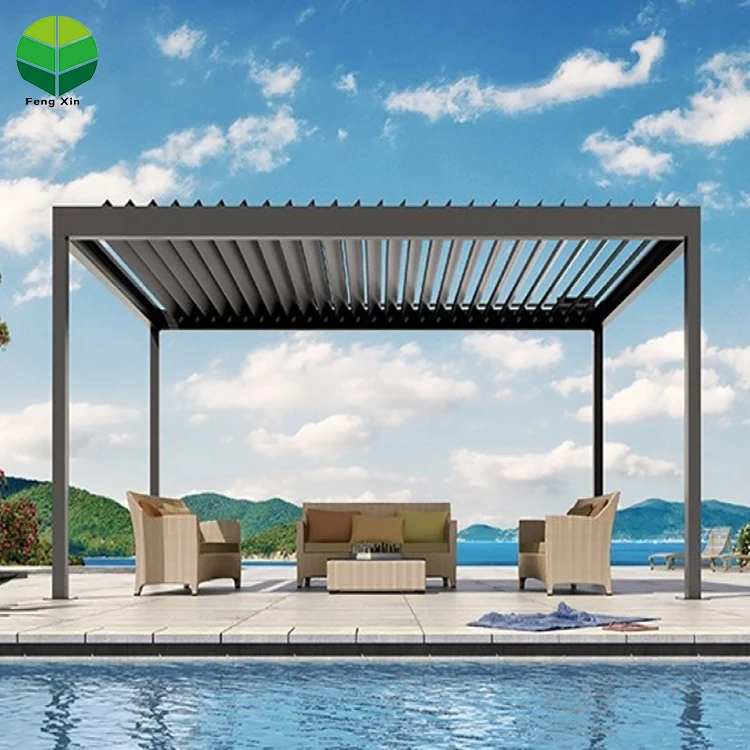 

3*4 Remote control electric xit LED garden building waterproof aluminum pergola cover outdoor shade louver roof