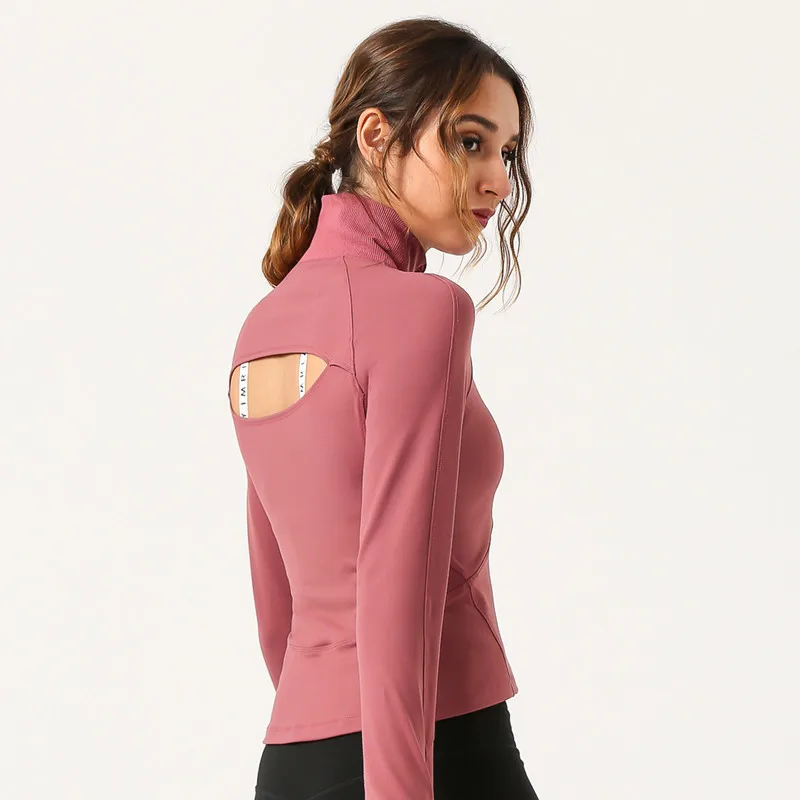 

2021 Spring New Half Zipper Women Yoga Shirts High-Quality Long Sleeve Dry Fast Sports T Shirt Sexy Back Hollow Running T Shirt