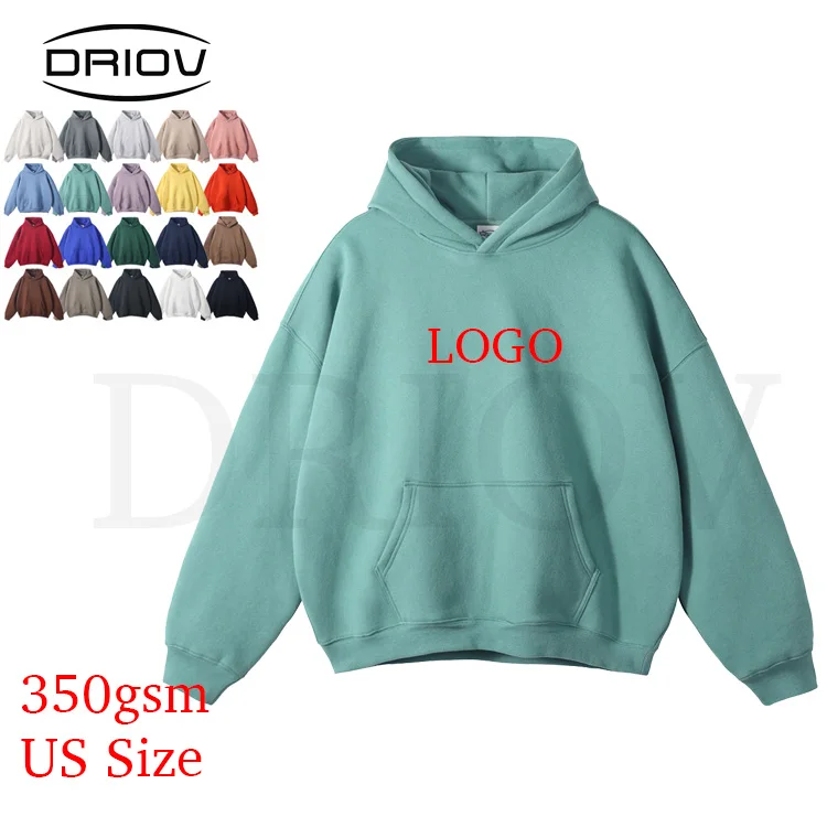 Luxury 350g Heavy Cotton Hoodie Blank Oversized Fleeced Hoody Sweatshirts Cloth Print logo Men's Hoodies&sweatshirts for Winter