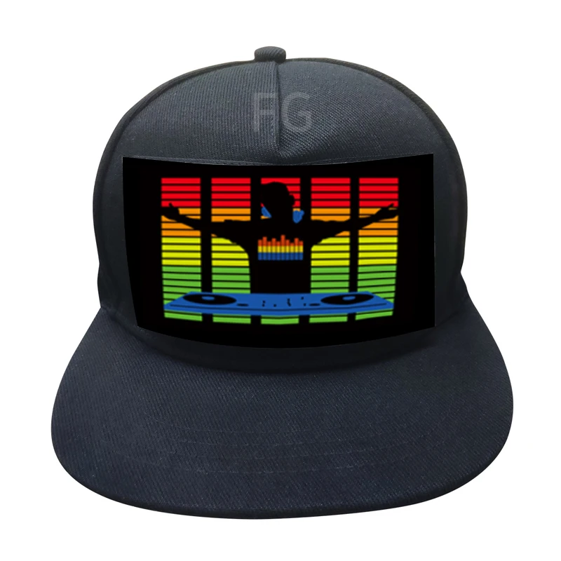 Led Rechargeable Caps Customized El Panel Flashing Sound Activated Party Gift Caps