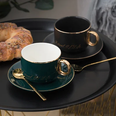 

European style light luxury fashion Phnom Penh flower ceramic coffee spoon and saucer set cup, As the picture show