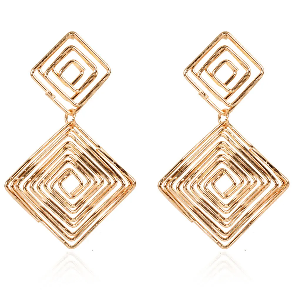 

New exaggerated geometric alloy earrings unique handmade big rhombus earrings for woman