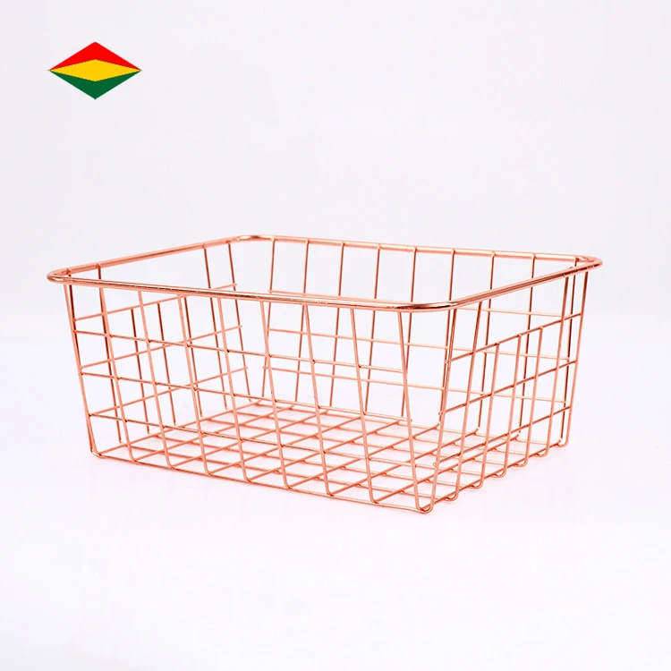 

Wholesale Nordic Style Rose Gold Iron Storage Wire Basket, Photo color