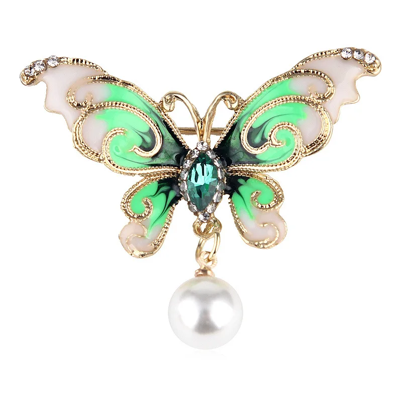 

JW-50 Simple luxury popular Cartoon Alloy Moire Butterfly Pearl Women's Clothing Accessories Hijab Pins Brooches, Picture colors