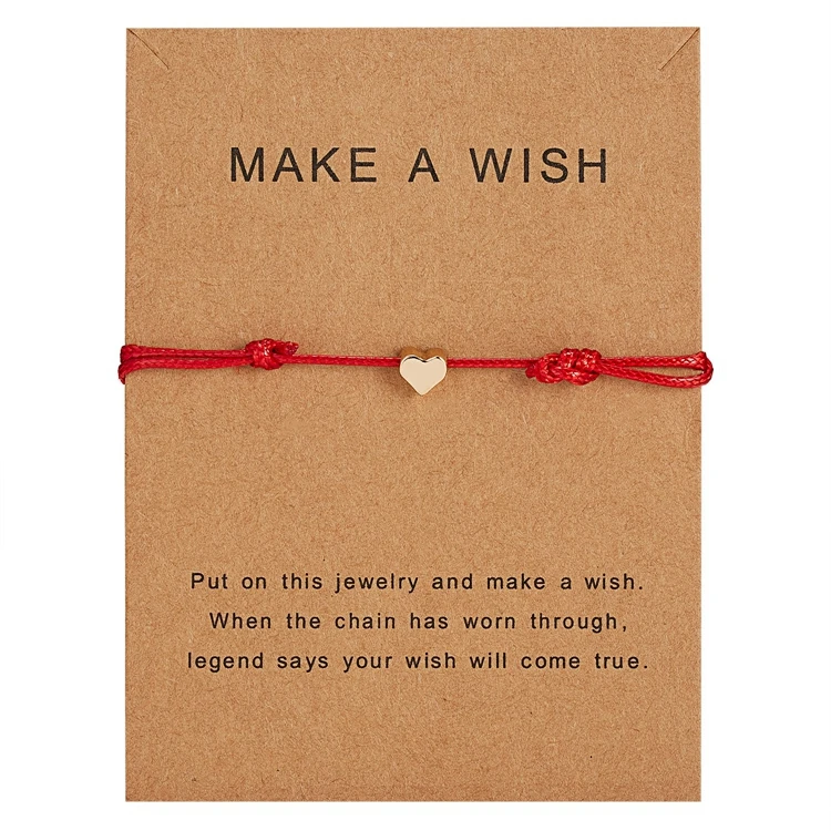 

Minimalist Charm Black Red Colour Adjustable Rope Korea Waxed Cord String Heart Star Component Wish Card Bracelet For Girl Women, As the picture