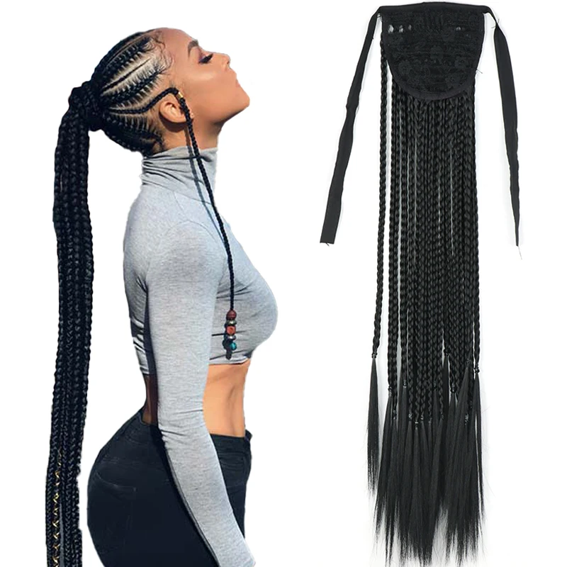 

Braids Ponytail Pigtail Hair Long Straight Synthetic Drawstring Ponytail Hair Extension Braid hair 22" In Stock Ponytail