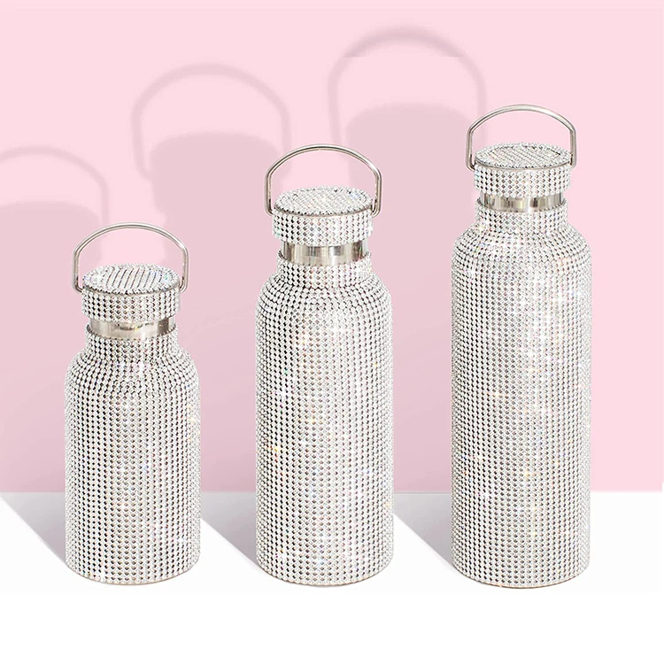 

Stainless Steel New Vacuum Insulated Sparkling Tumbler Diamond Rhinestone Bottle Party Bling Diamond Water Bottle, Black,pink,brick red,gray,light green,dark green