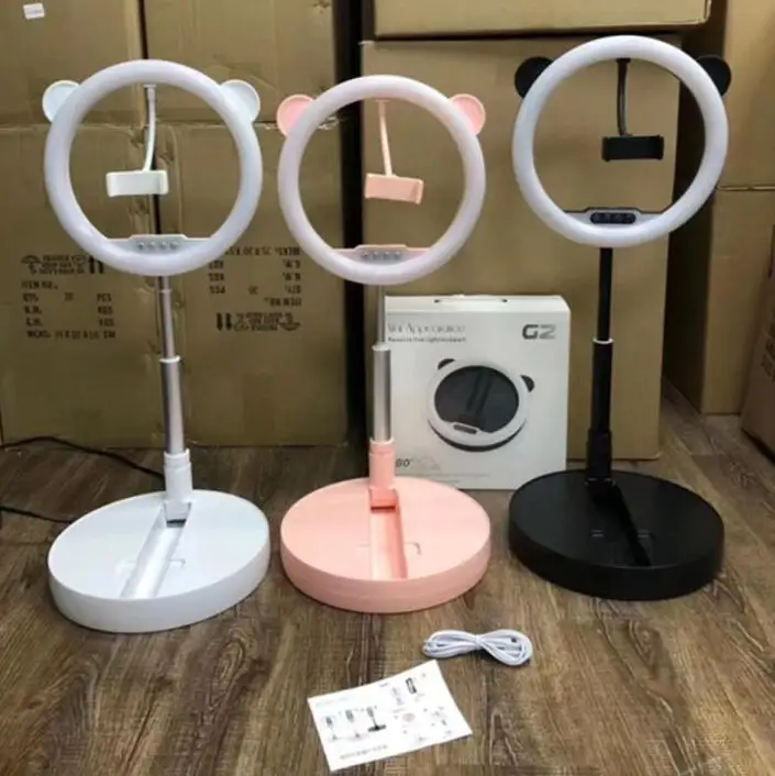 

Cell Phone G2 LED Ring Light 10 Inch Selfie Ring Lamp Folding Desktop Photography Lighting Mobile Phone Clamp
