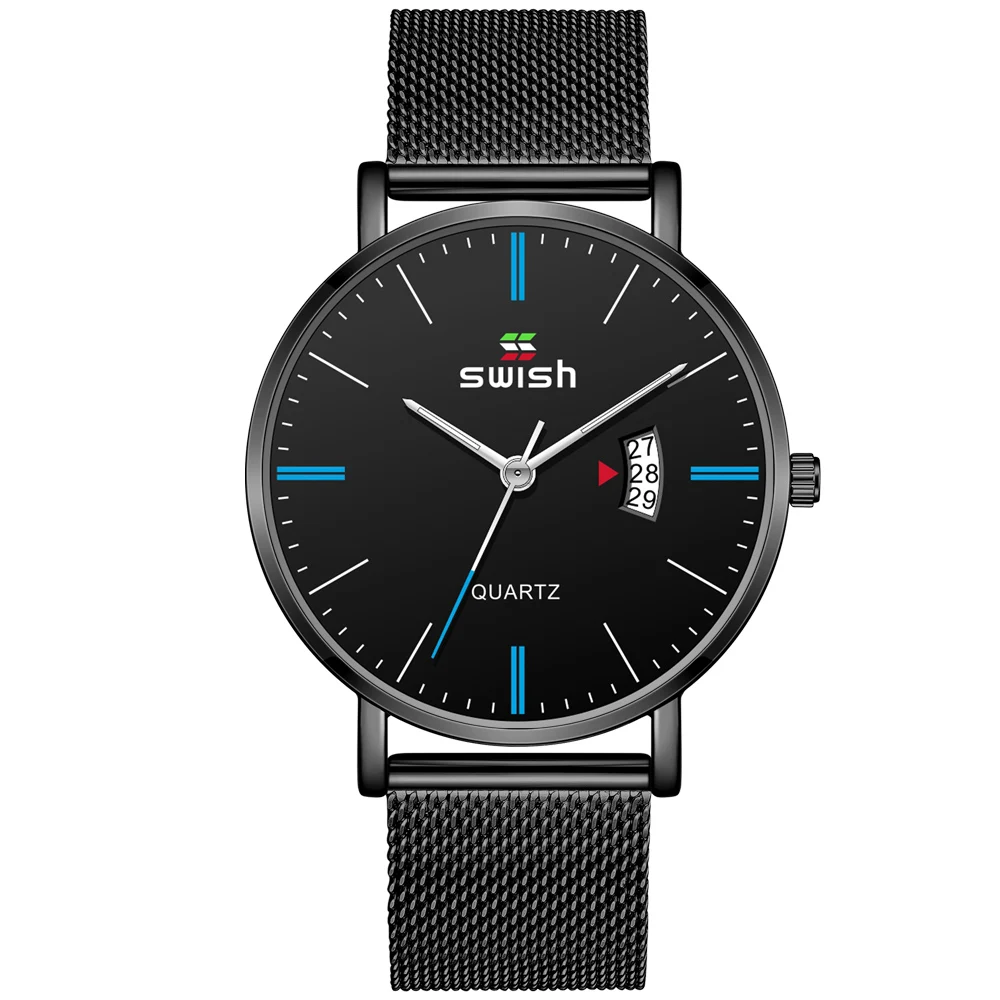 

Swish SW0163A minimalism Youth fashion Creativity watch with calendar waterproof Business Casual Men's Quartz Wristwatch, Many colors
