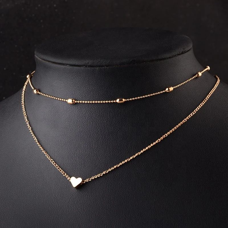 

Sandlan New Design Gold Plated Heart Double Layer Clavicle Chain Fashion Women Link Necklace Jewelry