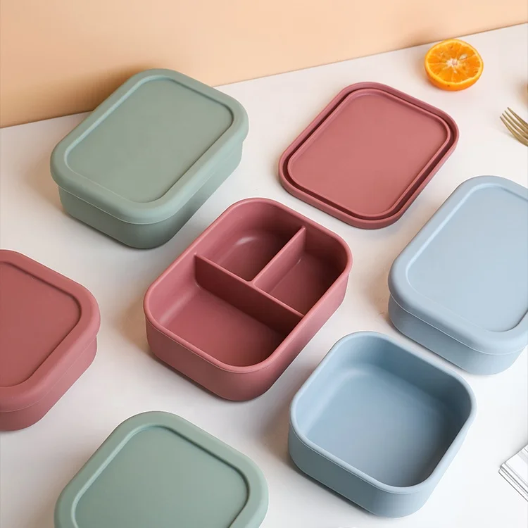 

High-Capacity Three Grid Divide Food Grade Silicone Bento Lunch Box BPA Free Food Storage Box With Lid, Customized color