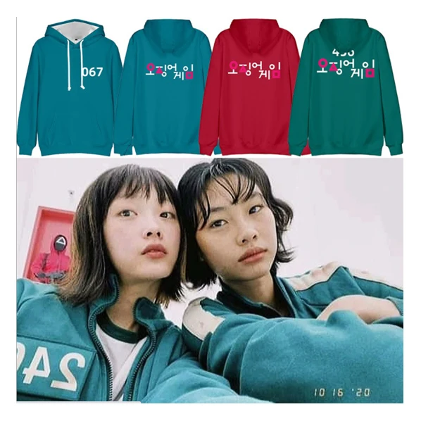 

2021 Hot Cosplay Outfit Fashion Halloween Costume Pullover Round South Korea Movie Squid Game Merch Sweatshirt Hoodies