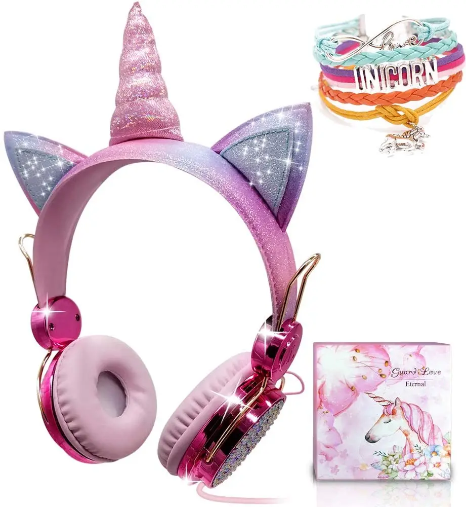 

Beautiful Wired Pink Headset For Kids Innoliance Anime Multicolor Cute 2 Piece WireUnicorn Headphones with Microphone for Girls, Custom color