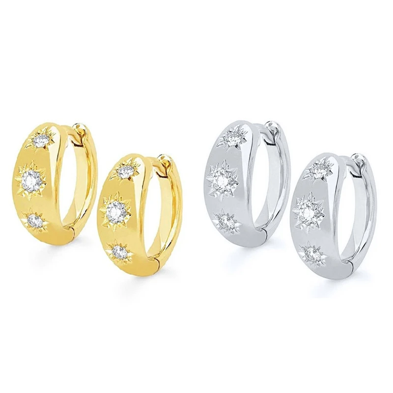 

Dainty Octagonal star Earring Hoop 925 Sterling Silver Zircon Inlay Huggies Gold Plated Jewelry Earrings