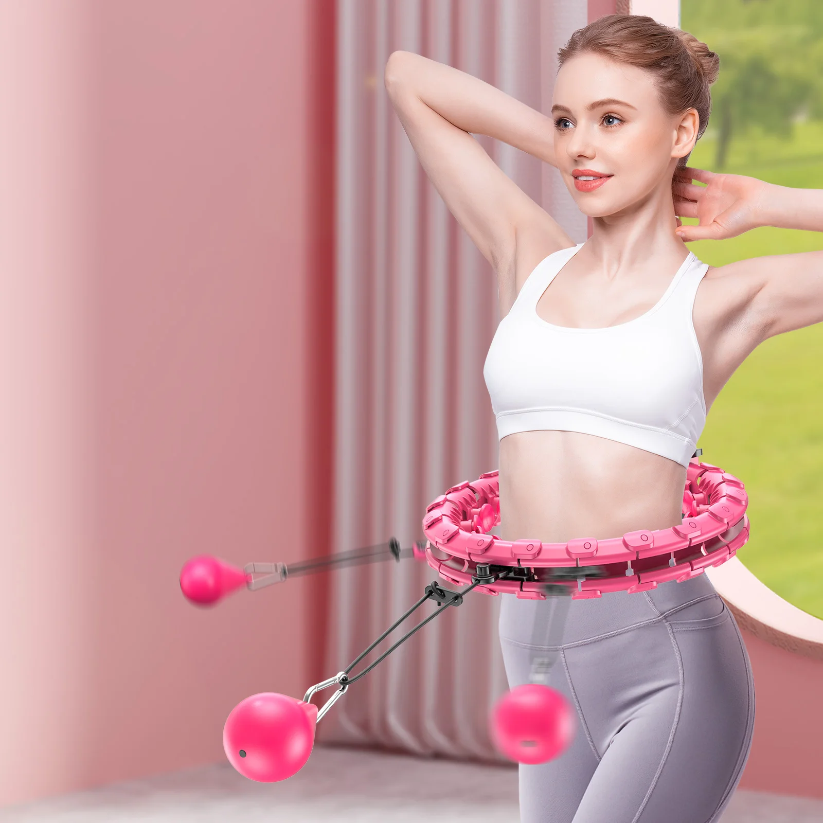 

Low MOQ Auto-Spinning Home Fitness Hula Ring Fat Burning Weighted Plastic Detachable Smart Exercise Hula Ring Hoop, 3 colors